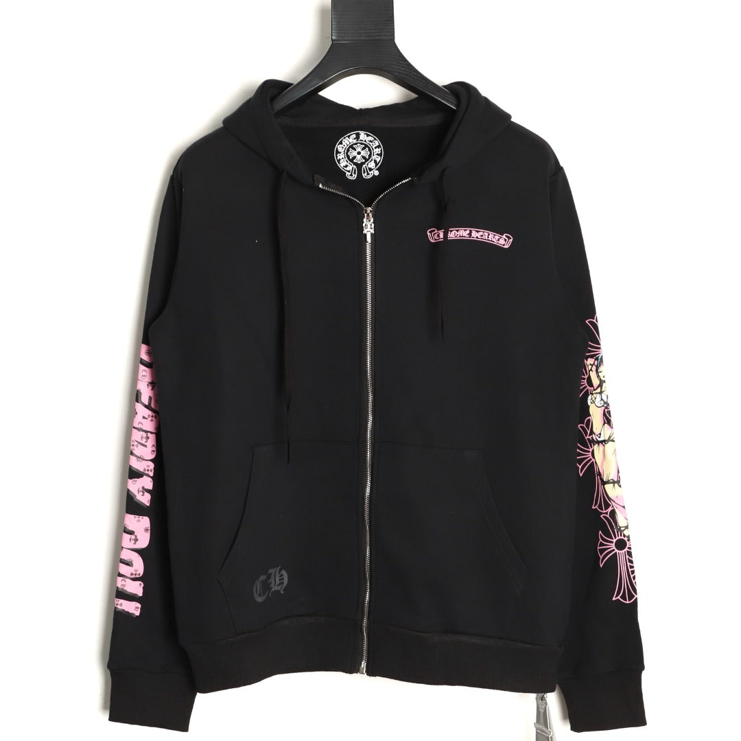 Deadly Doll Zip-Up Hoodie Black & Pink