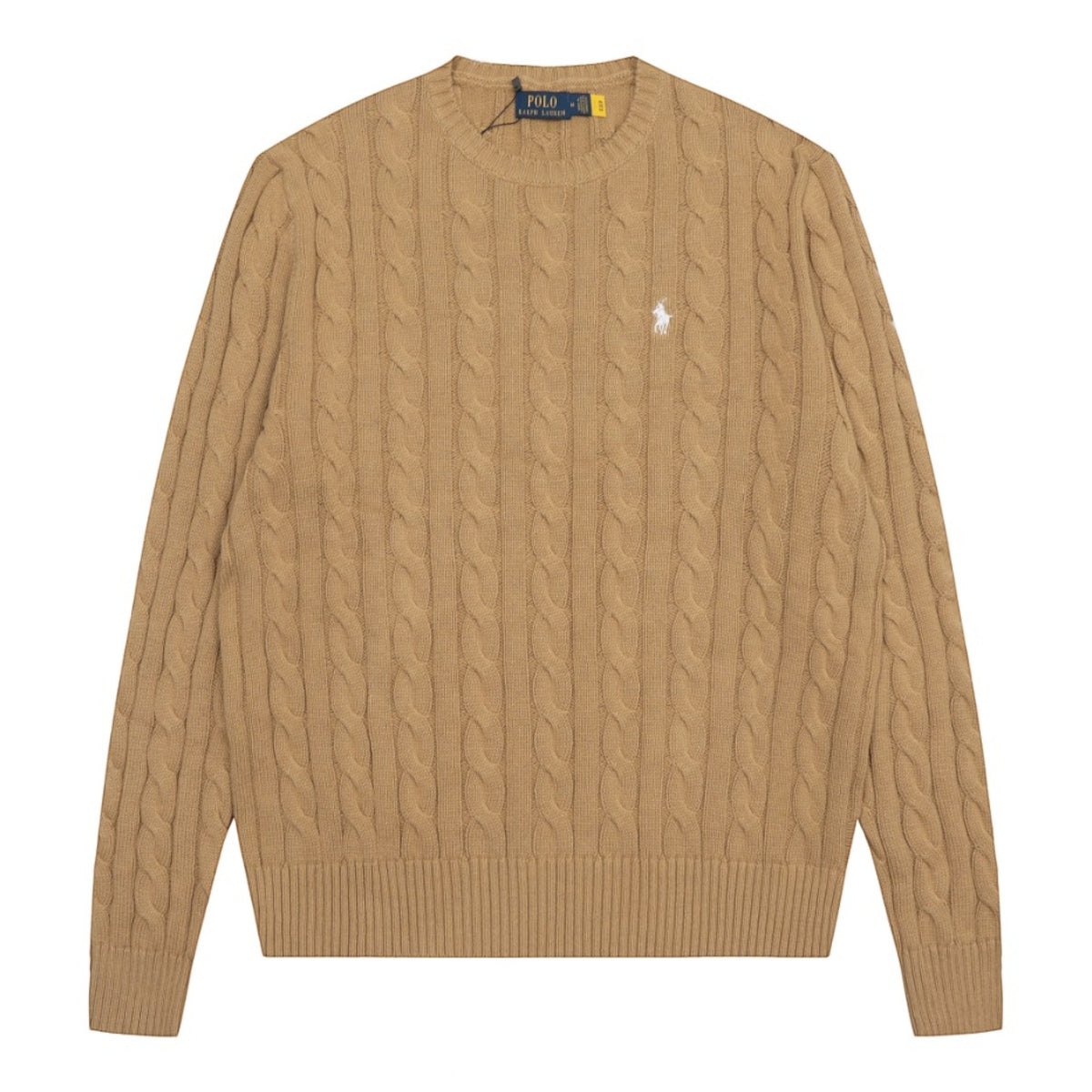 Cable-Knit Crewneck Sweater Tan