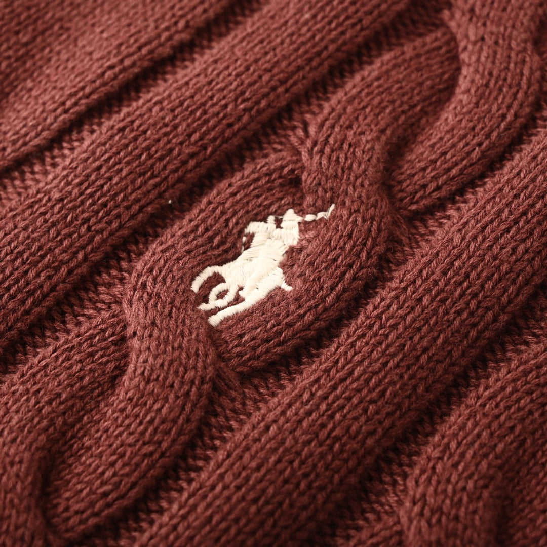 Cable-Knit V-Neck Sweater Rich Ruby