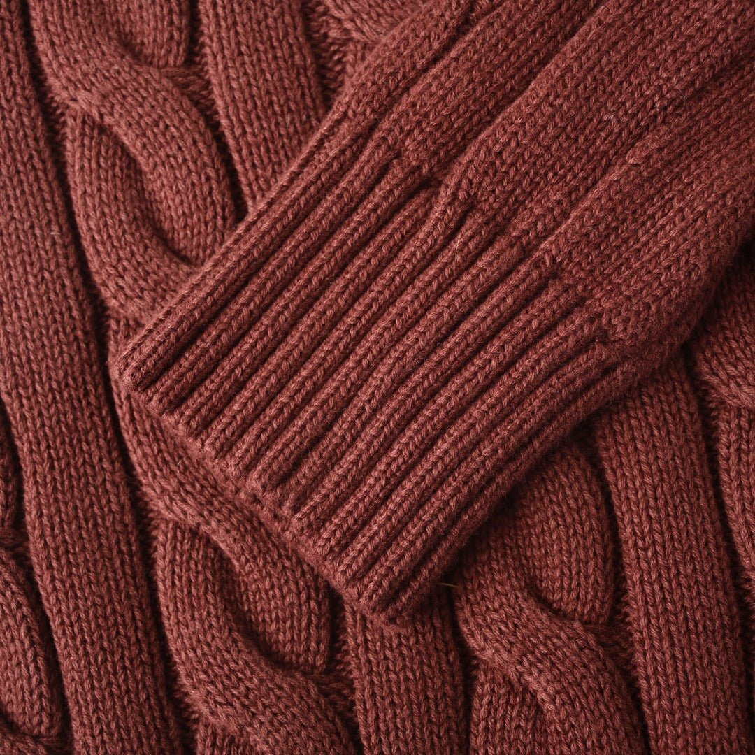 Cable-Knit V-Neck Sweater Rich Ruby
