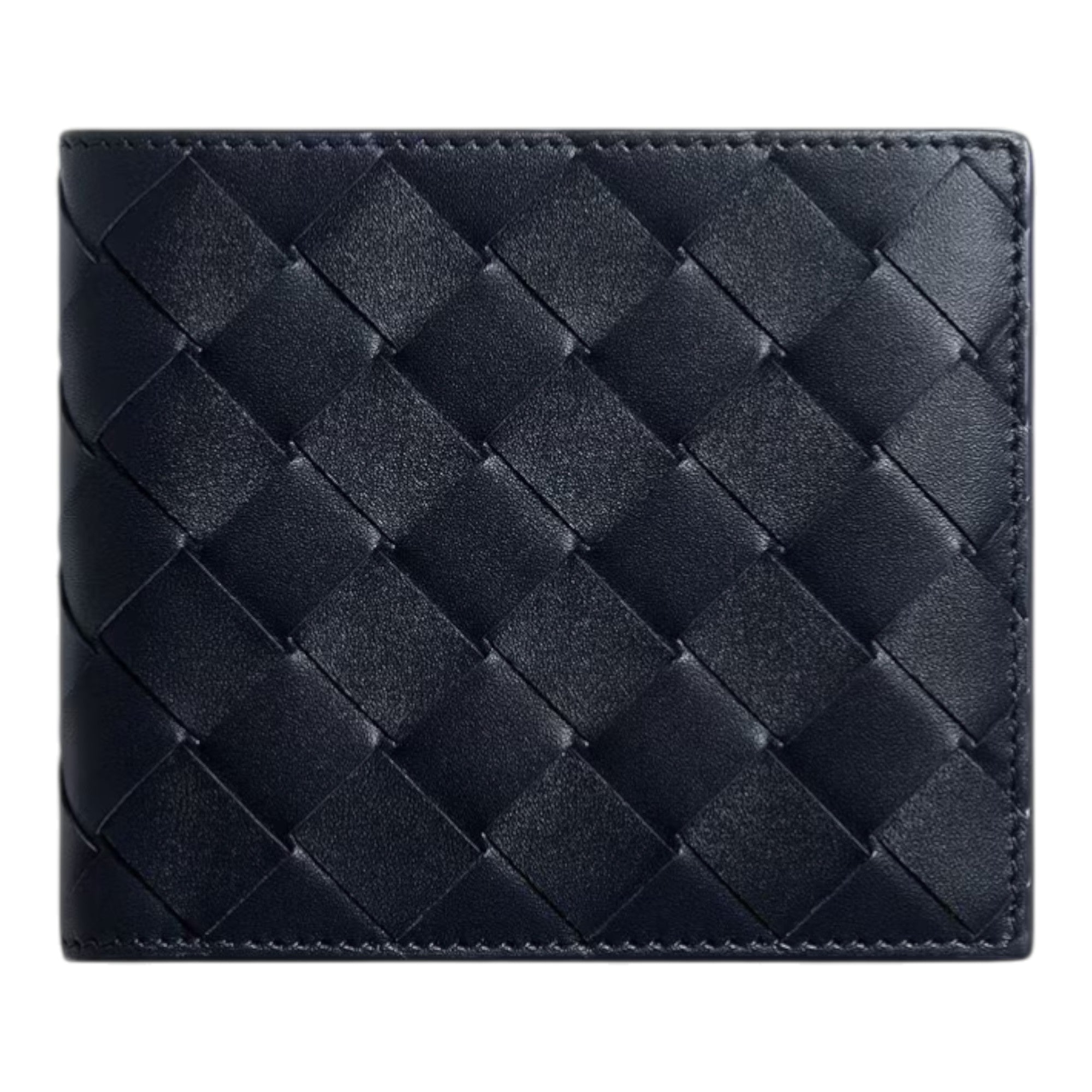 Bottega Veneta Intrecciato Bi-Fold Wallet in Midnight with Basalt Interior