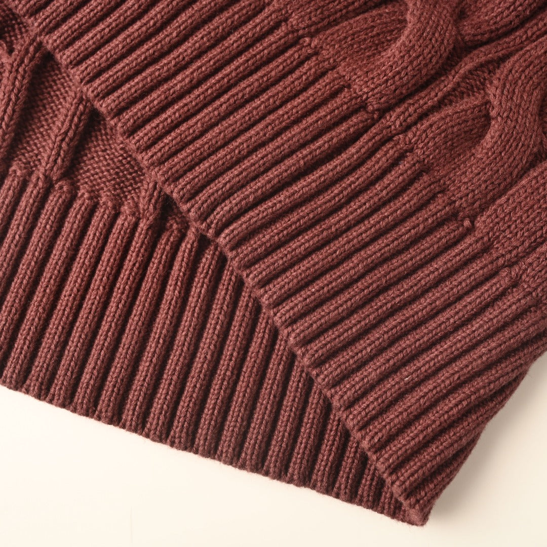 Cable-Knit V-Neck Sweater Rich Ruby