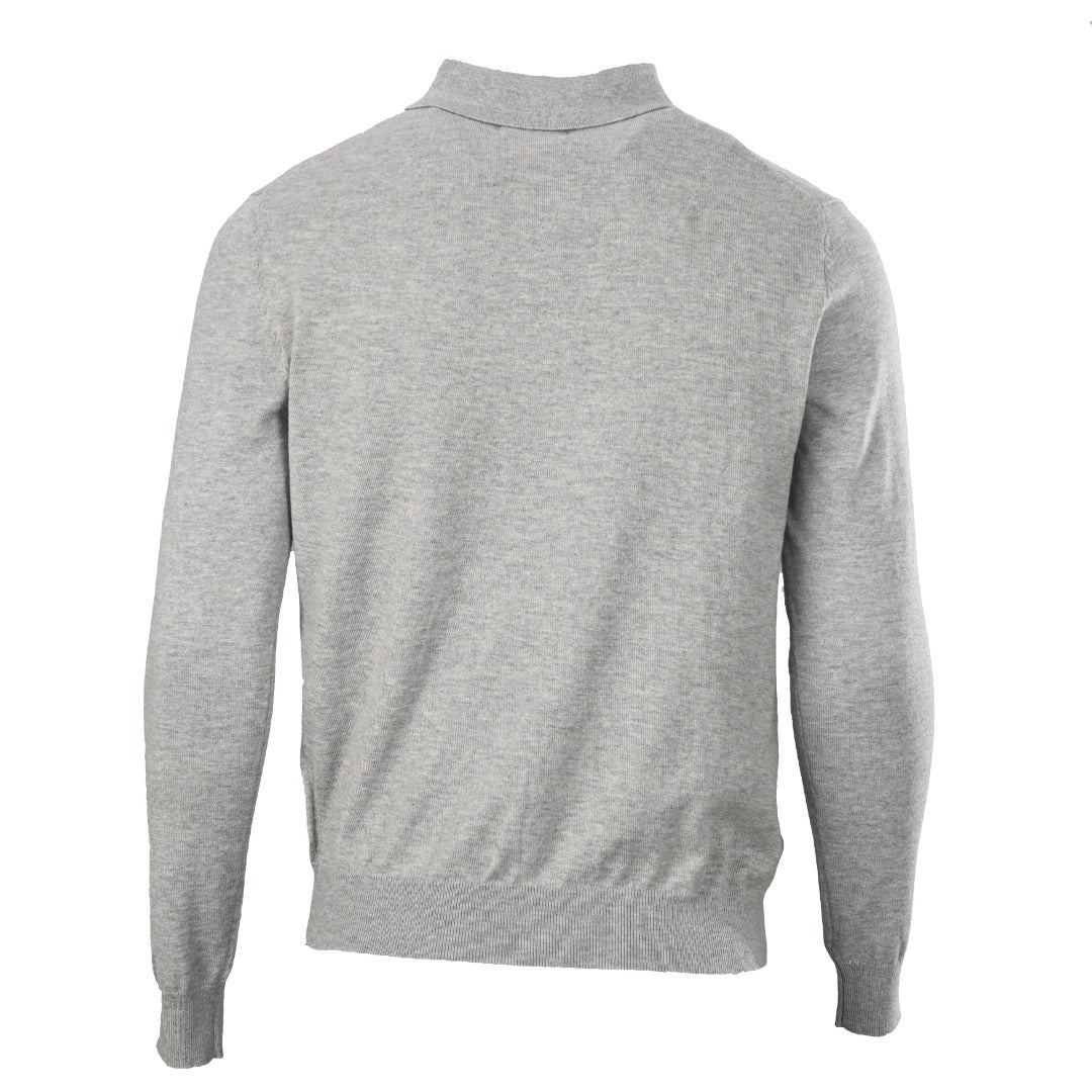 Fine-Knit Cotton Polo Sweater Grey