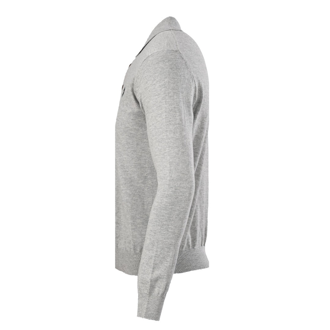 Fine-Knit Cotton Polo Sweater Grey