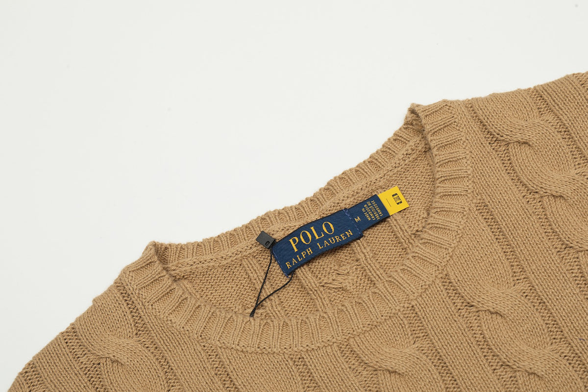 Cable-Knit Crewneck Sweater Tan