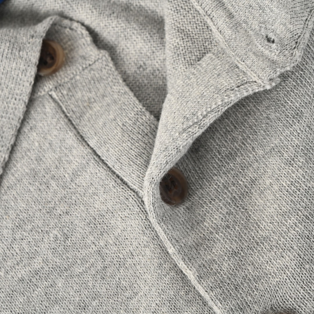 Fine-Knit Cotton Polo Sweater Grey