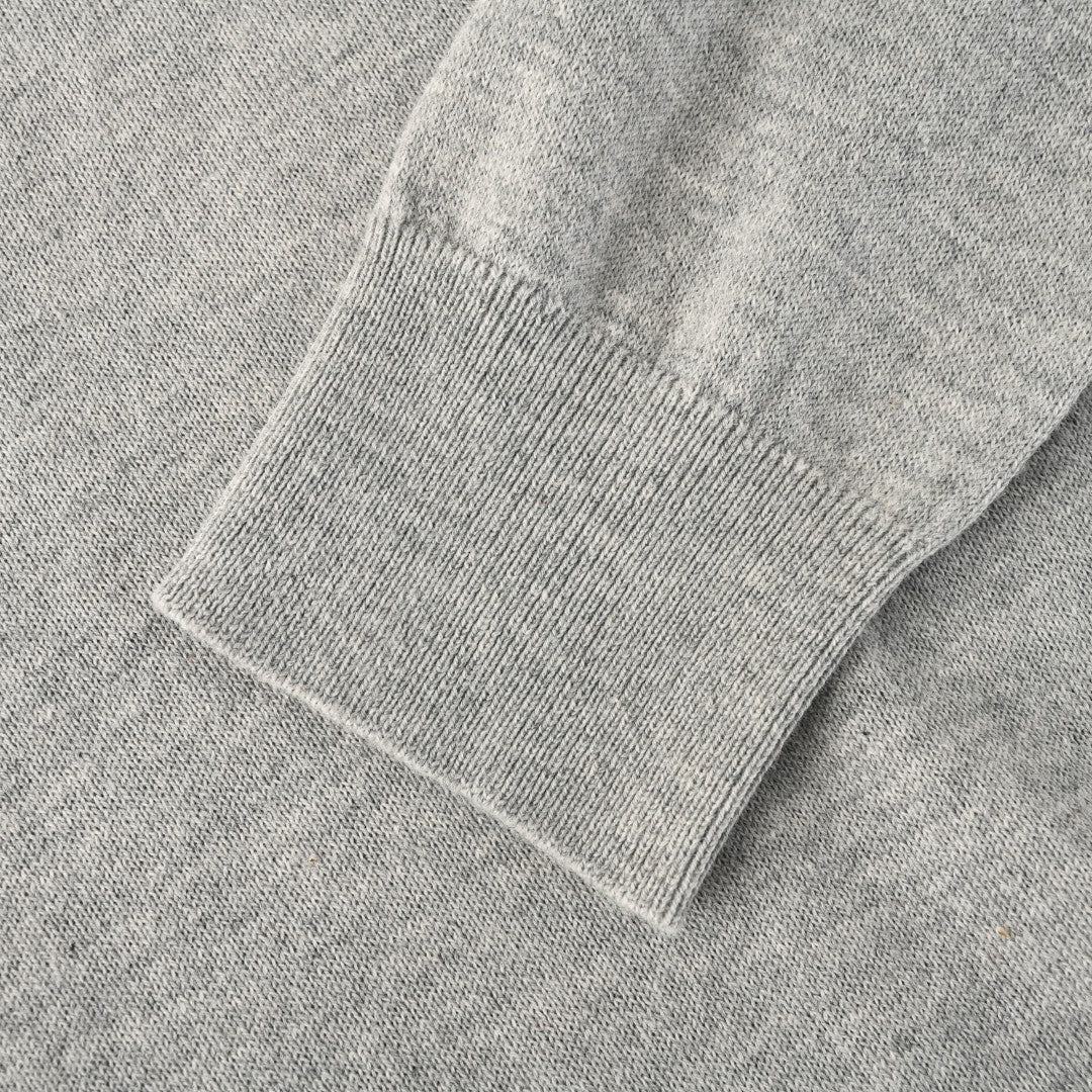 Fine-Knit Cotton Polo Sweater Grey