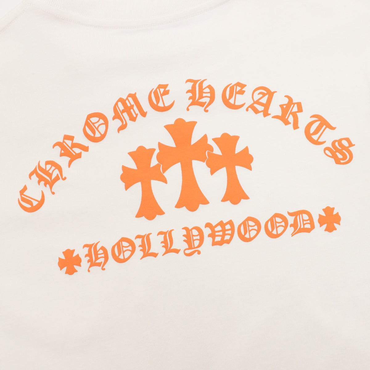 Triple Cemetery Cross Hollywood Long Sleeve T-Shirt White & Orange