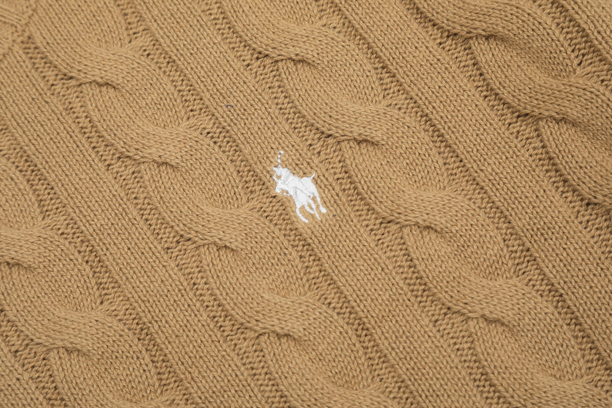 Cable-Knit Crewneck Sweater Tan
