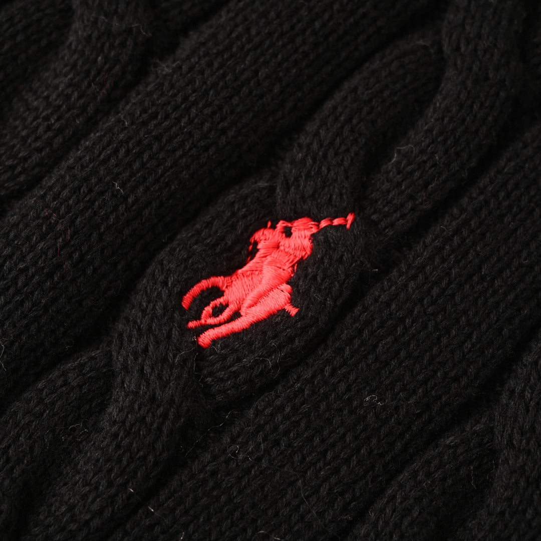 Cable-Knit Cotton Quarter-Zip Sweater Black
