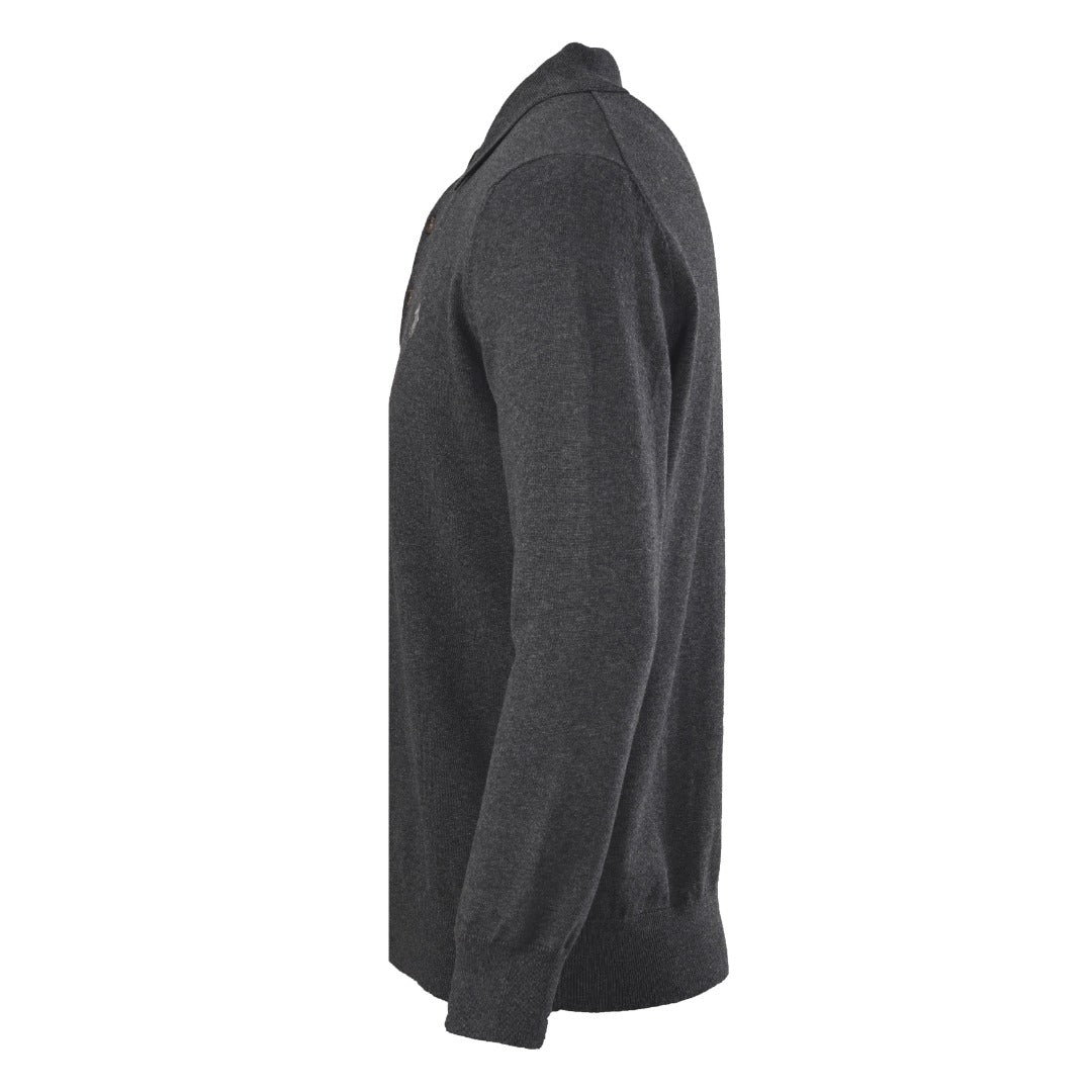 Fine-Knit Polo Sweater Charcoal Grey