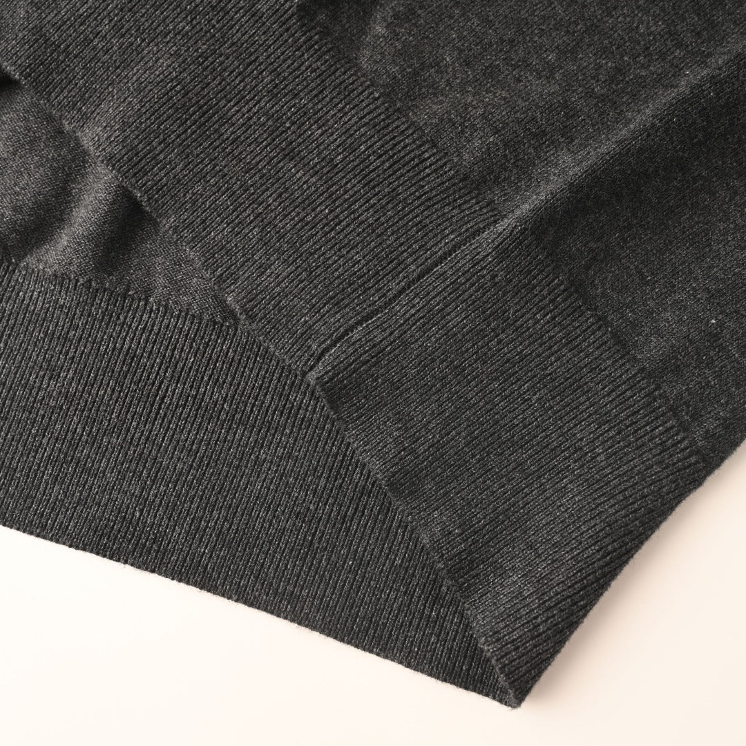 Fine-Knit Polo Sweater Charcoal Grey