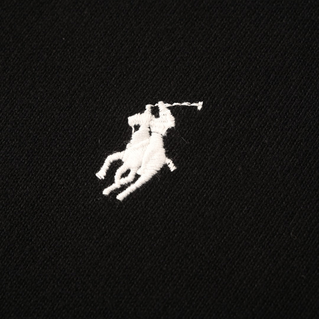 Washable Wool Polo-Collar Sweater Black