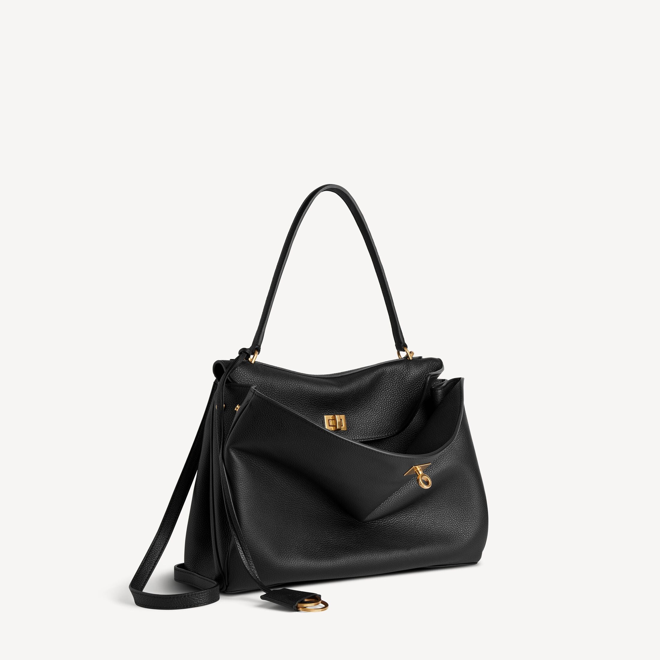 Balenciaga Rodeo Medium Handbag in Black Grained Calfskin