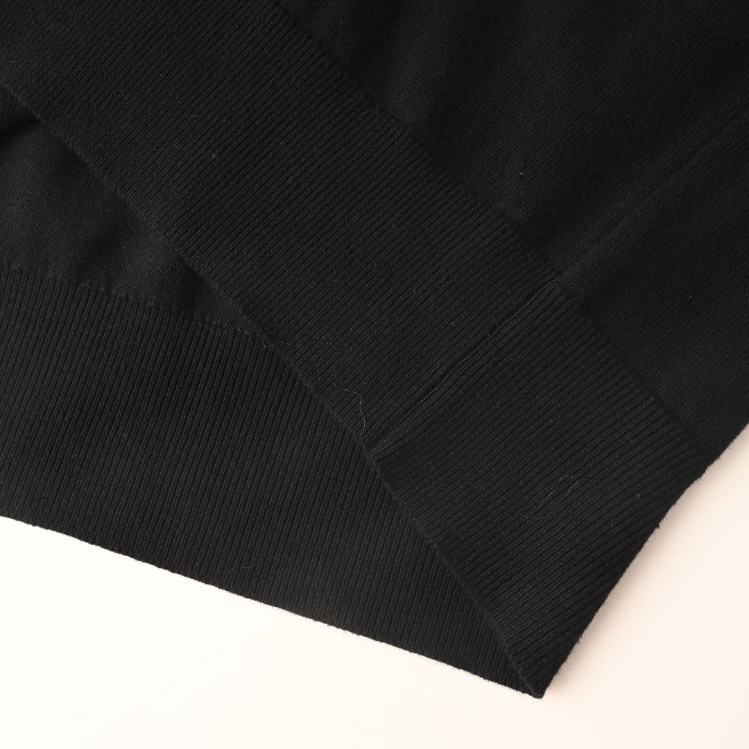 Washable Wool Polo-Collar Sweater Black
