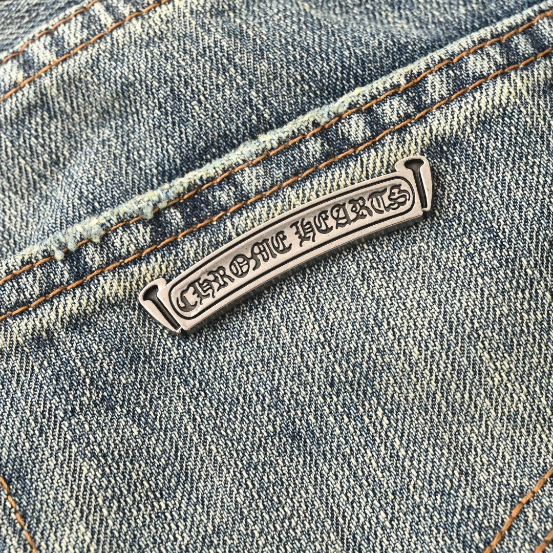 Leather Cross Patch Denim Jeans