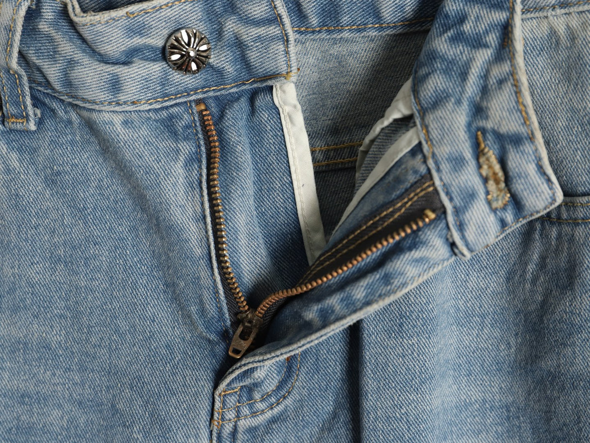 Cross Patch Flare Denim Jeans Light Blue