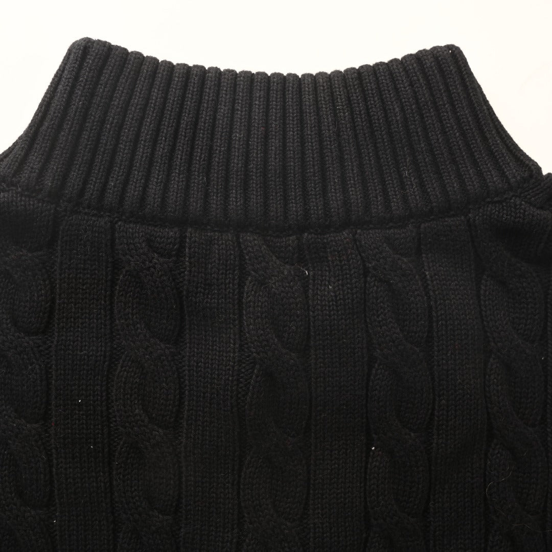 Cable-Knit Cotton Quarter-Zip Sweater Black