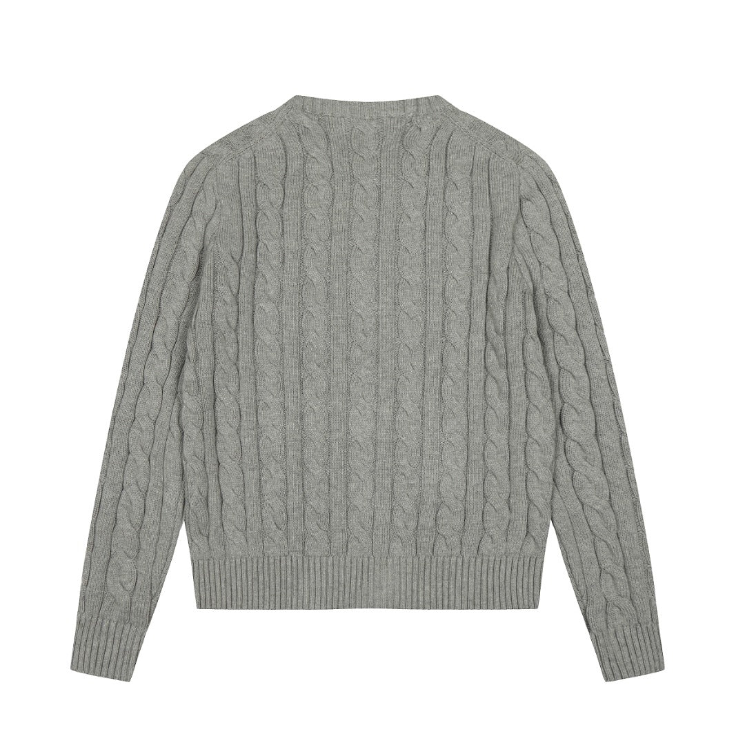 Cable-Knit Cotton Crewneck Sweater Grey