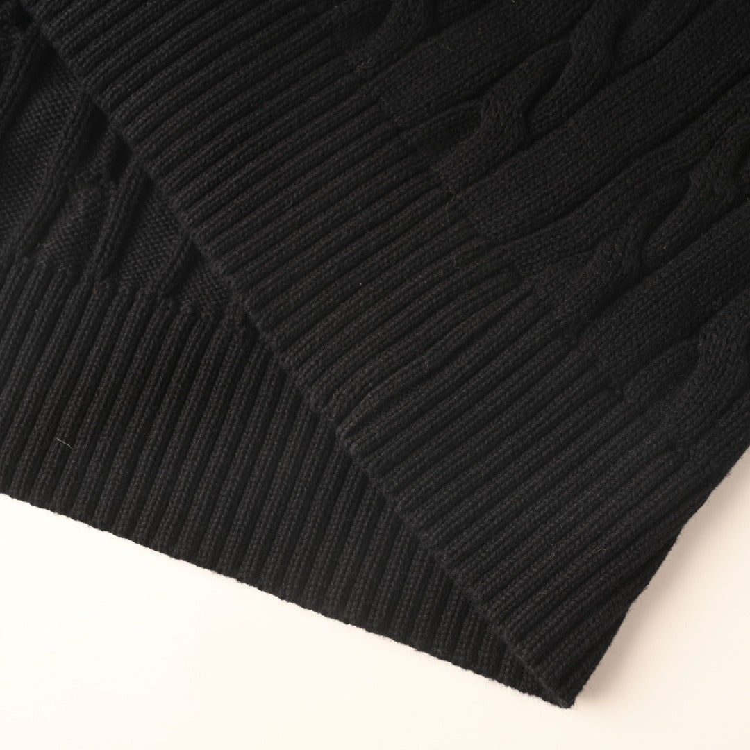 Cable-Knit Cotton Quarter-Zip Sweater Black