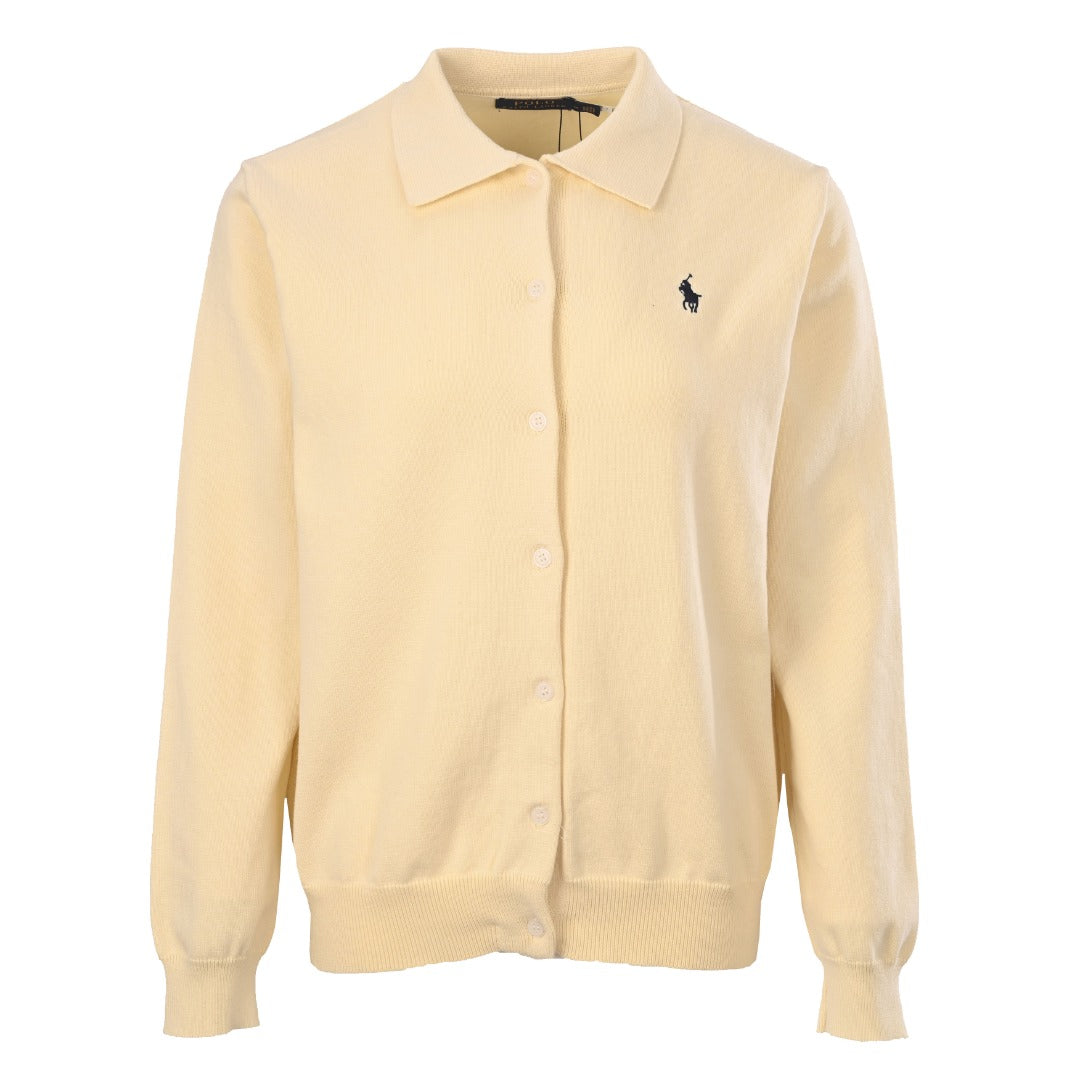 Polo Collar Buttoned Cardigan Pale Yellow
