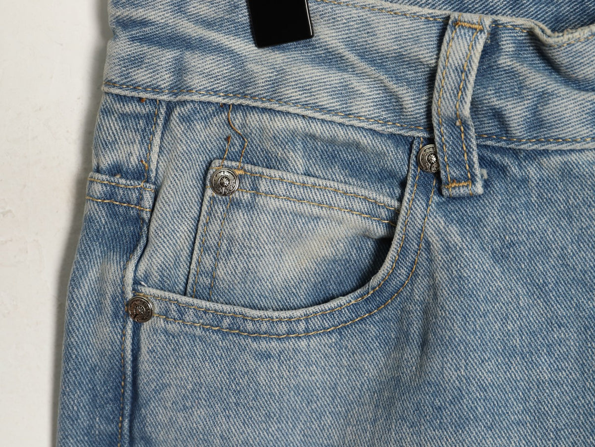 Cross Patch Flare Denim Jeans Light Blue