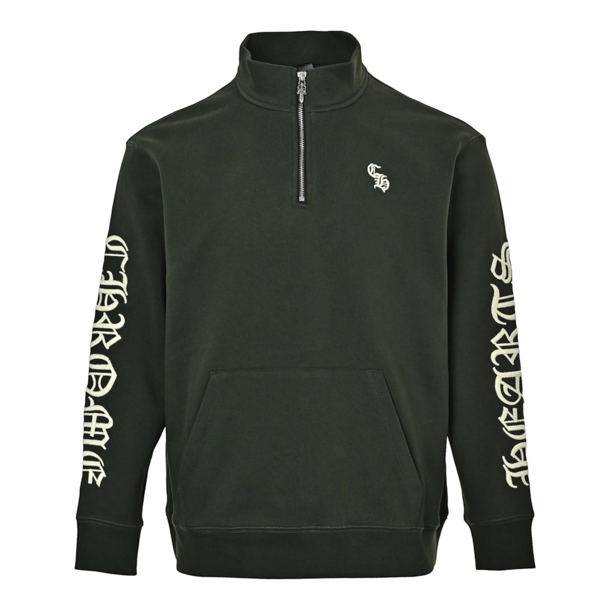Script Embroidered Half-Zip Sweatshirt Dark Green