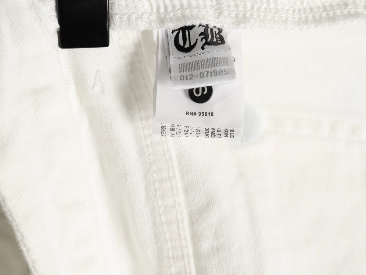 Leather Cross Patch Denim Jeans White & Blue