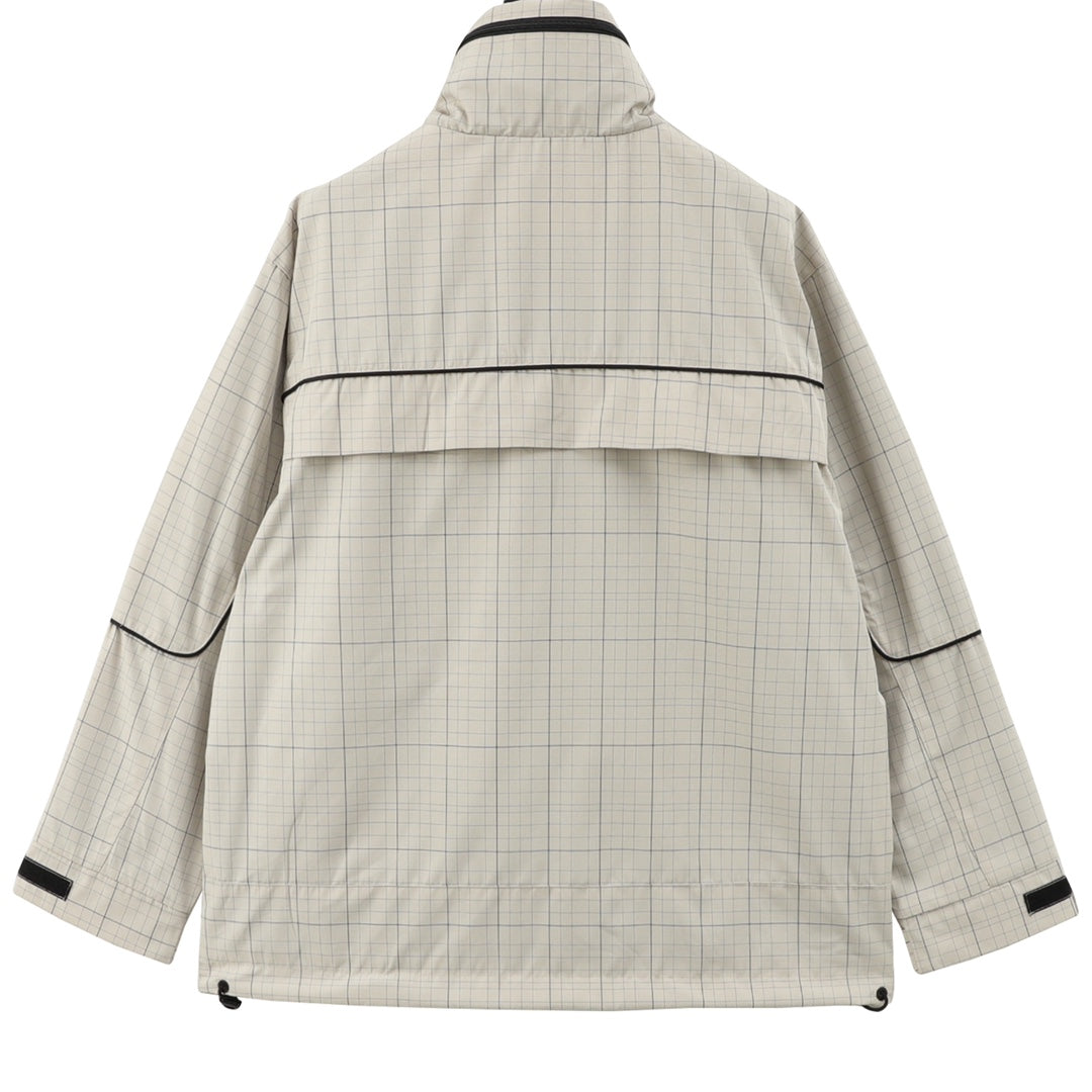 Checkered Half-Zip Anorak Cream