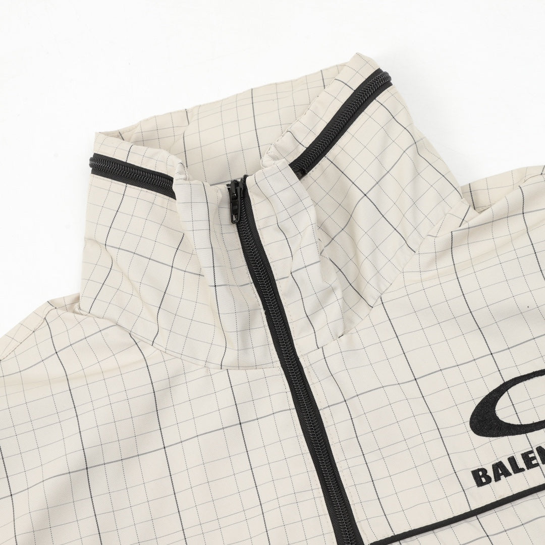 Checkered Half-Zip Anorak Cream