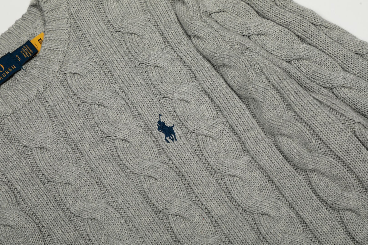 Cable-Knit Cotton Crewneck Sweater Grey