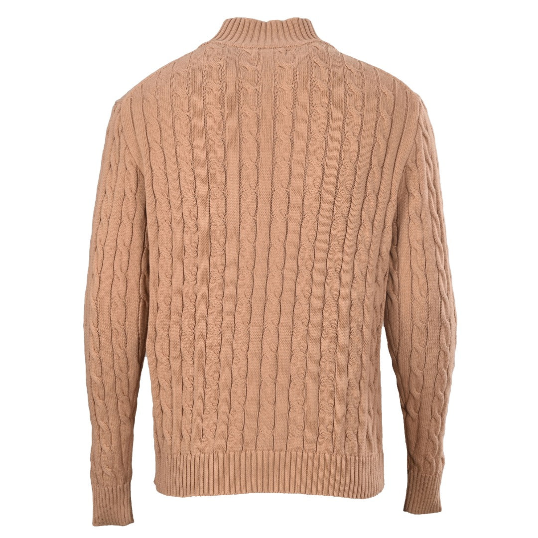 Cable-Knit Cotton Full-Zip Sweater Camel