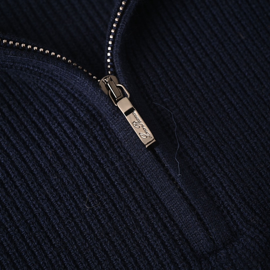 Ribbed Half-Zip Navy Blue