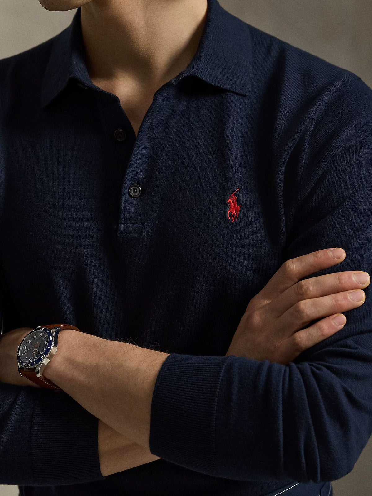 Cotton Polo-Collar Jumper Hunter Navy