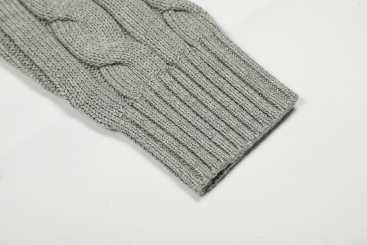 Cable-Knit Cotton Crewneck Sweater Grey