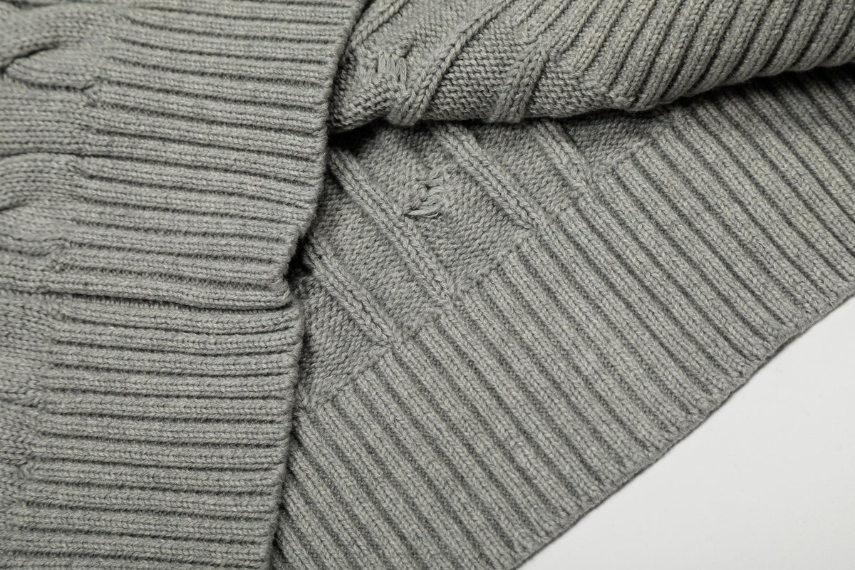 Cable-Knit Cotton Crewneck Sweater Grey