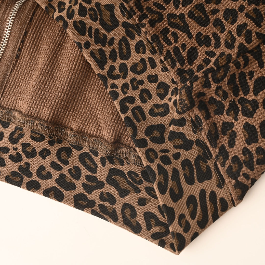 Hooded Zip Up Thermal Leopard