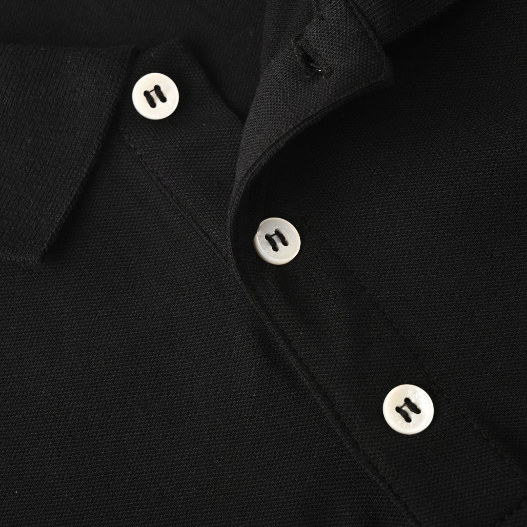 Long-Sleeve Stretch Mesh Polo Black