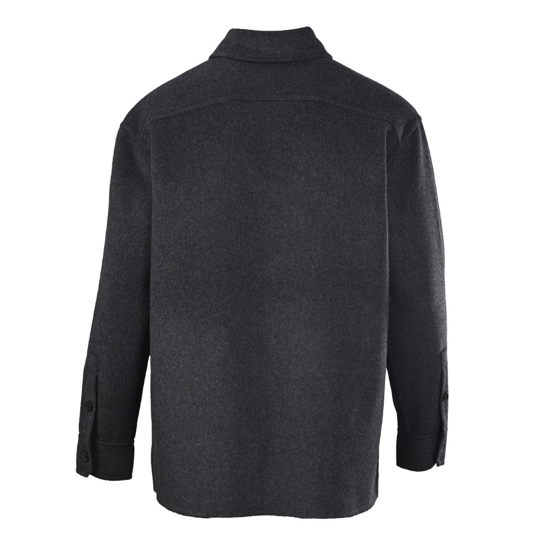 Double-Face Leather-Pocket Charcoal Melange