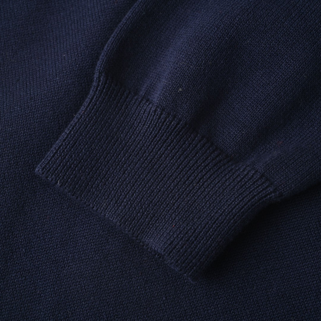 Polo Collar Cardigan Navy Blue