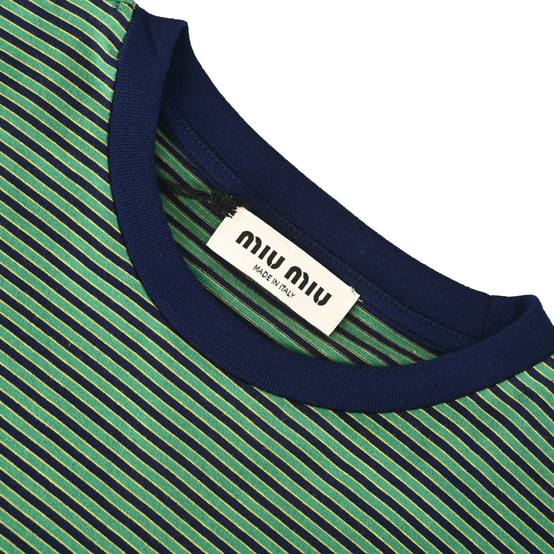Striped Cotton Jersey Green & Navy