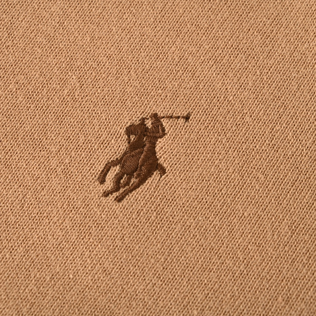 Long-Sleeve Knit Polo Camel Melange