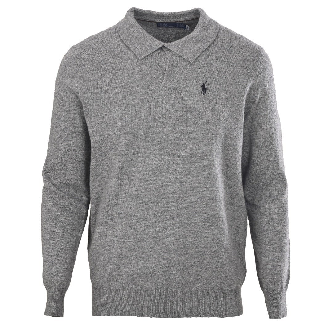 Wool-Cashmere Polo-Collar Sweater Grey Heather