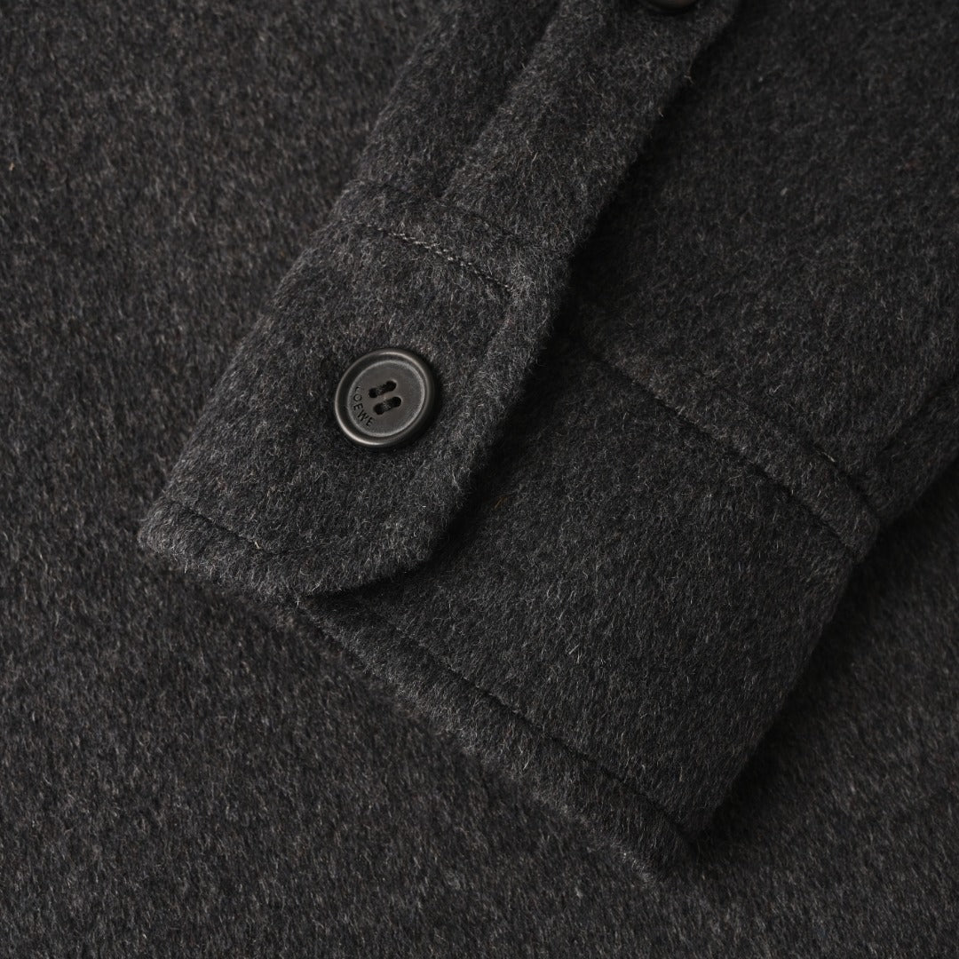 Double-Face Leather-Pocket Charcoal Melange