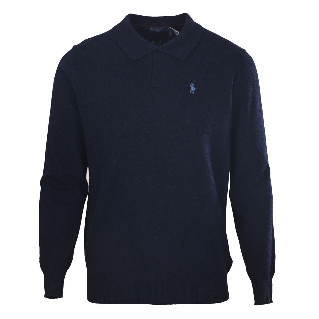 Long-Sleeve Knit Polo Hunter Navy