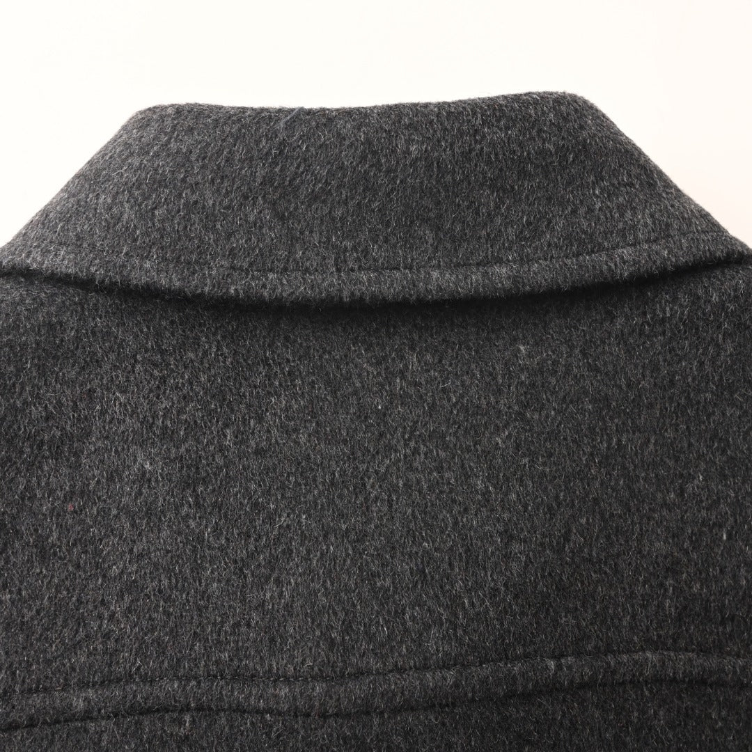 Double-Face Leather-Pocket Charcoal Melange