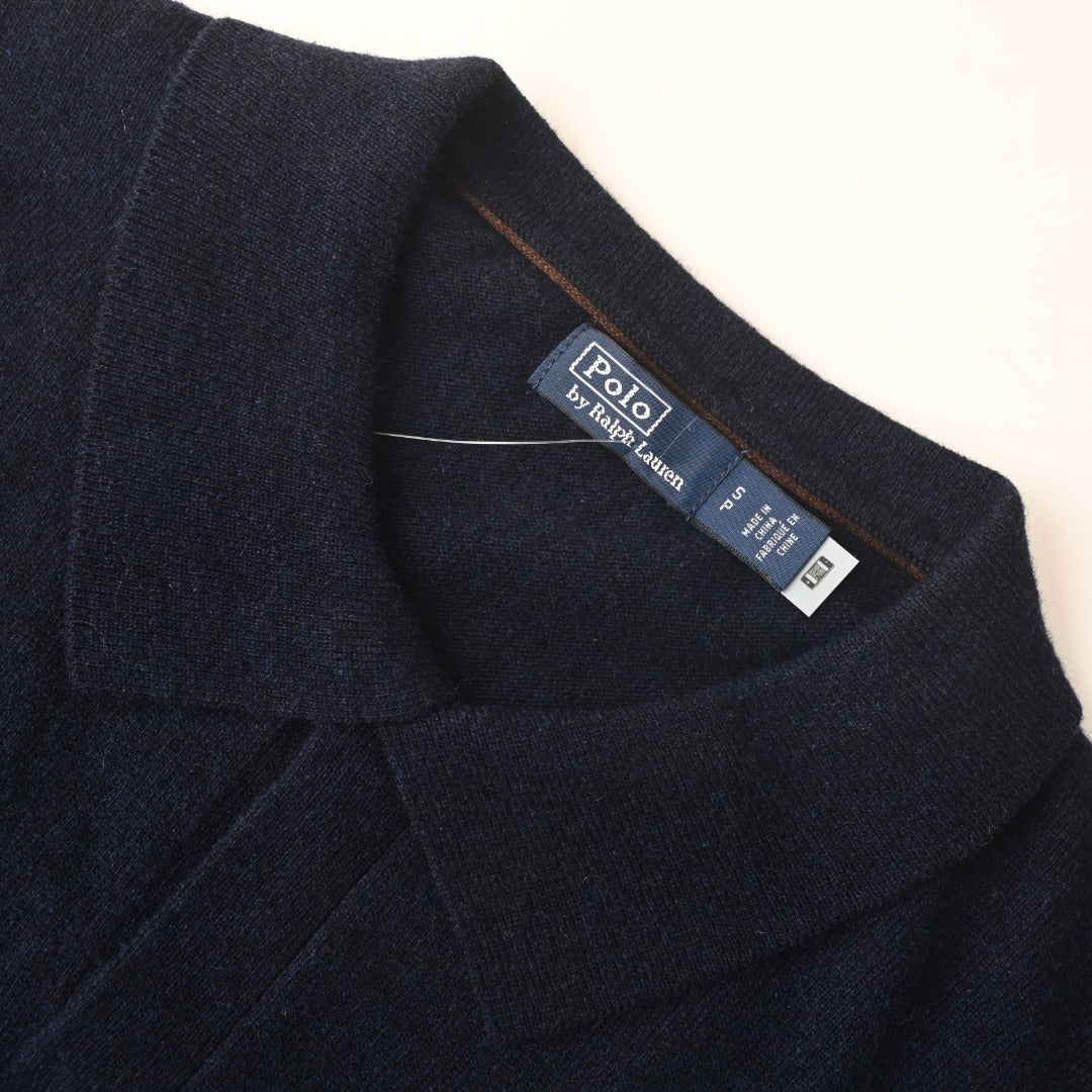 Long-Sleeve Knit Polo Hunter Navy