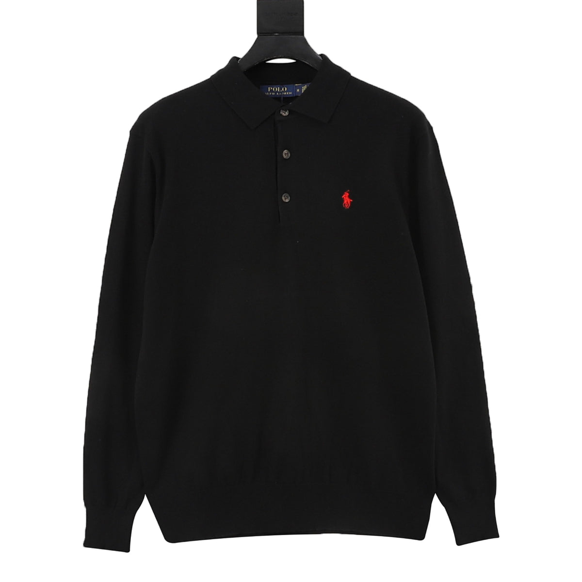 Long-Sleeve Knit Polo Black