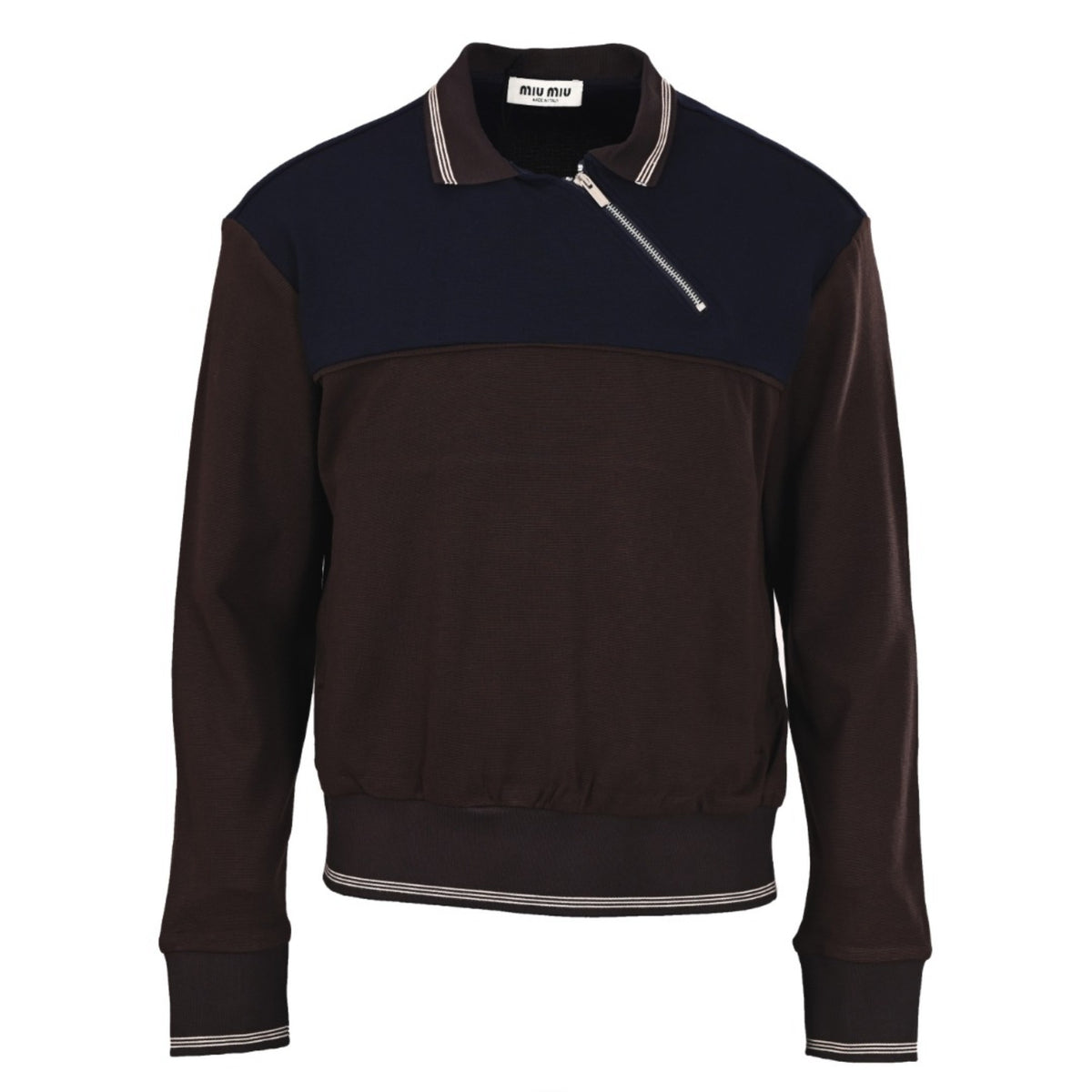 Polo-Neck Zip-Up Cacao Brown