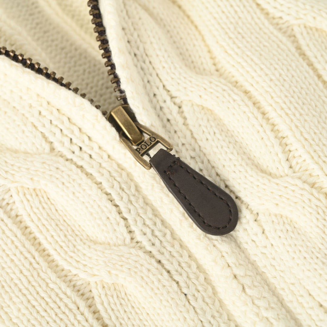 Cable-Knit Cotton Full-Zip Cardigan Andover Cream